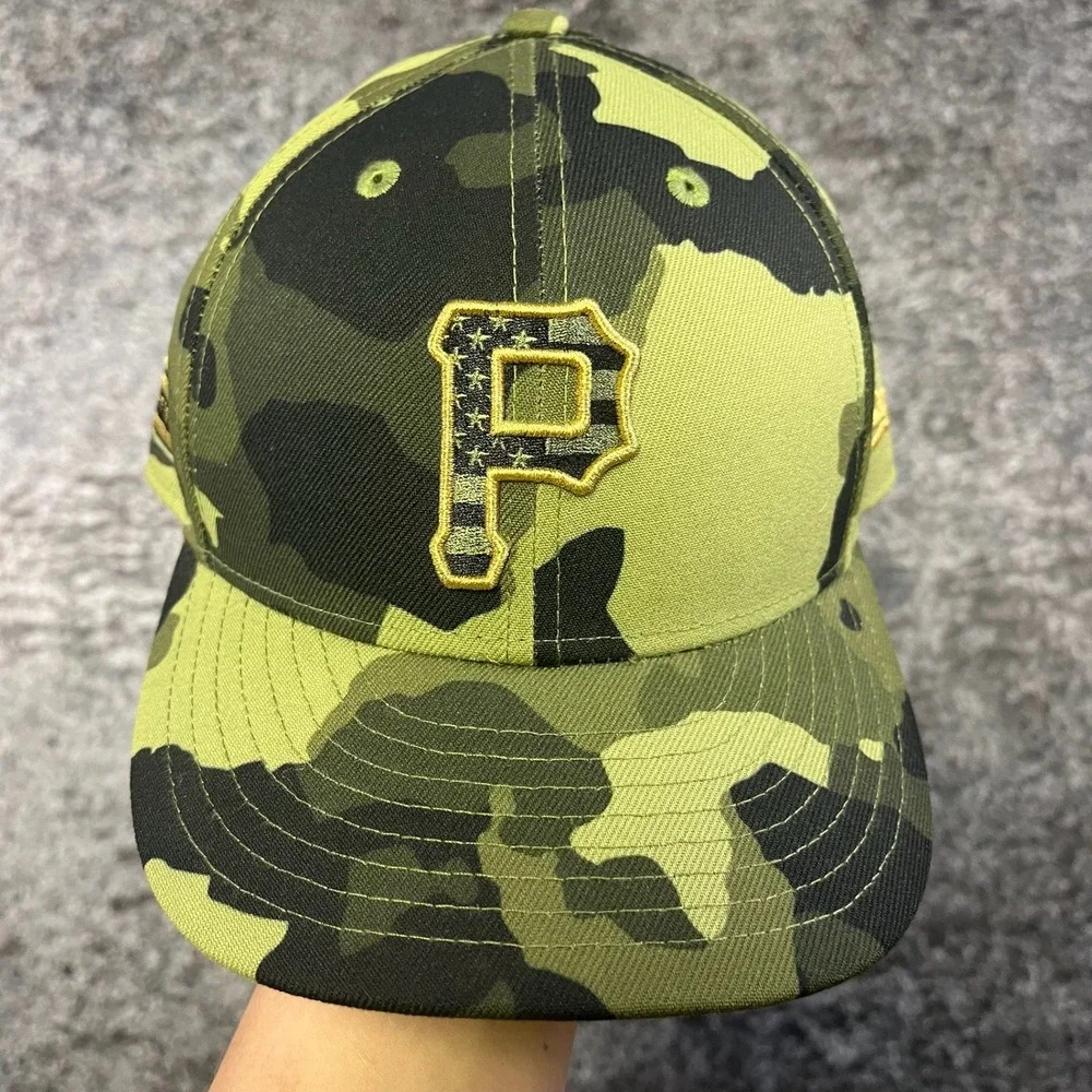 New‎ Era 59Fifty Pittsburgh Pirates Fitted Hat Armed Forces Camo MLB Size 7 1/2